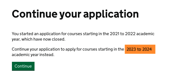 ‘Continue your application’ interstitial.