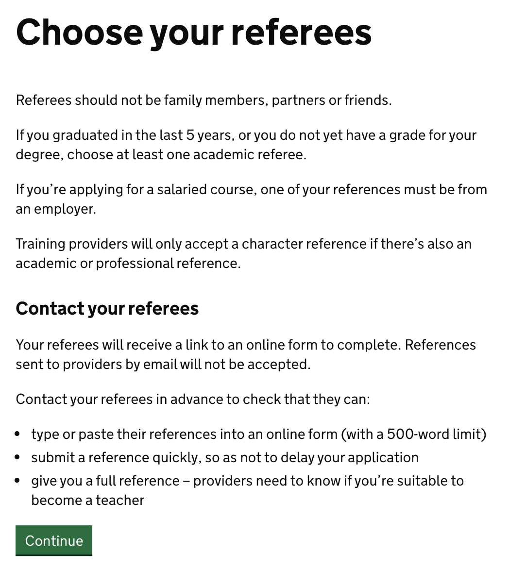 Screenshot of ‘Choose your referees’ page.