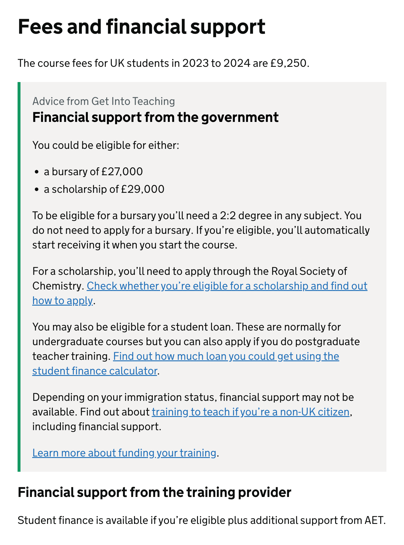 Financial support from the government - bursary and scholarship
