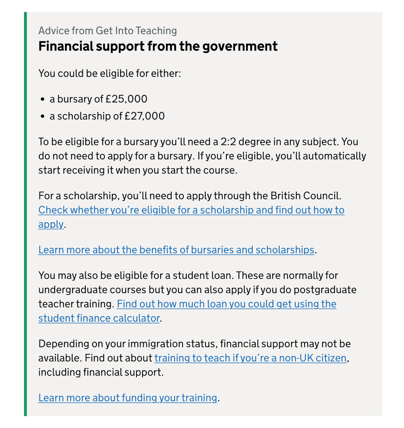 Financial support from the government