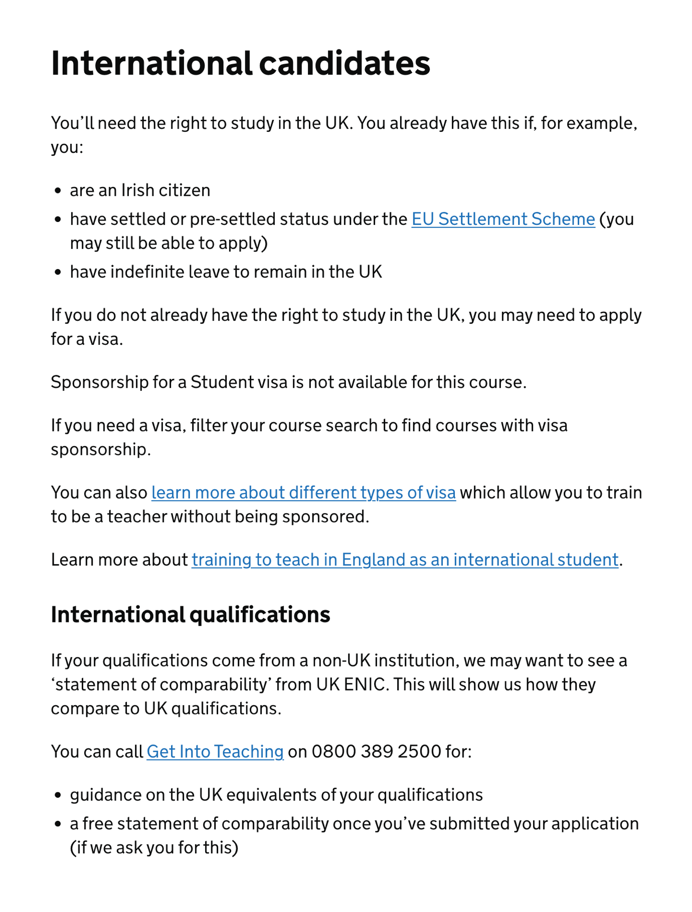 International candidates - fee-paying courses