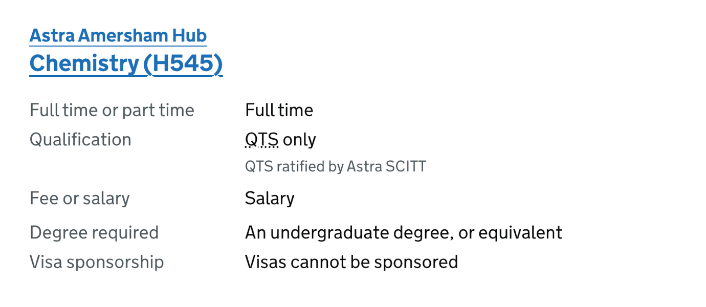 Course list item showing salary funding type