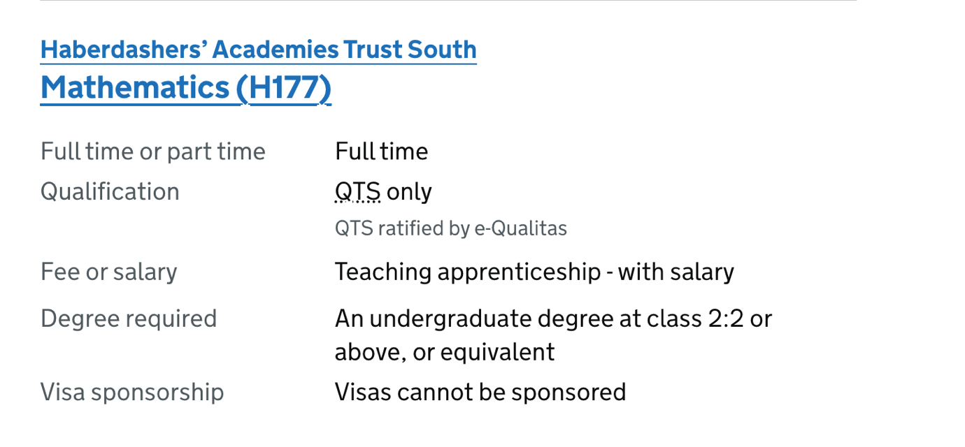 Course list item showing teaching apprenticeship funding type