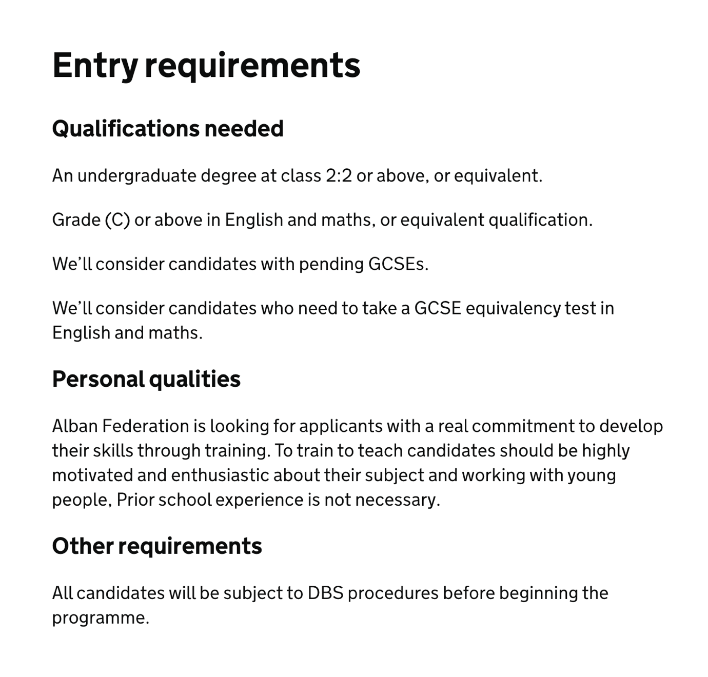 Entry requirements - degree subject