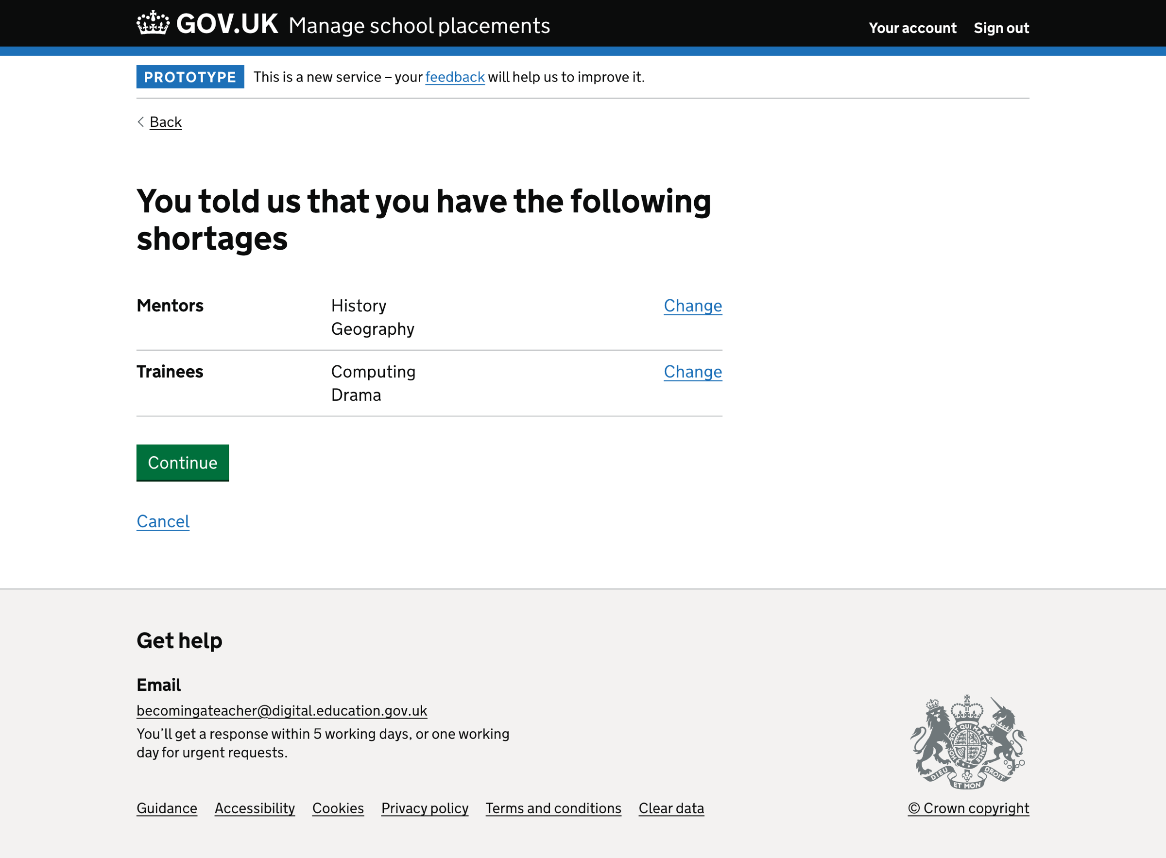 Image showing the intermediate check your answers page for reporting shortages