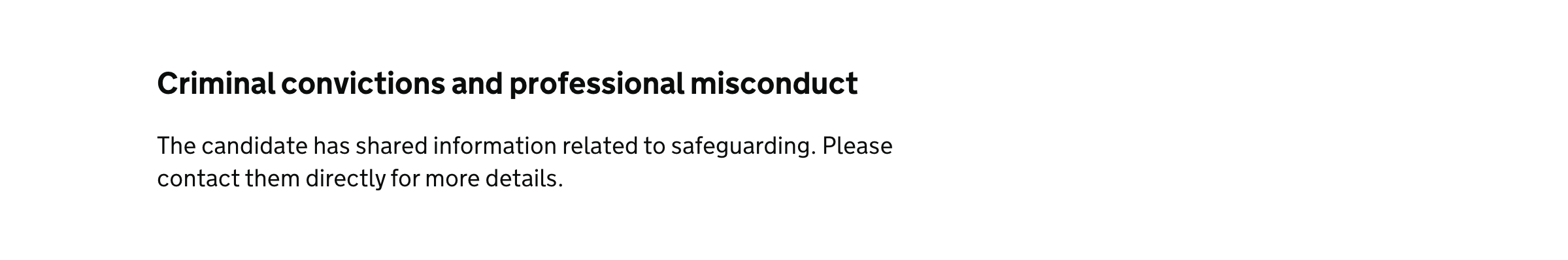 Screenshot of ‘Criminal convictions and professional misconduct’ section of application form.