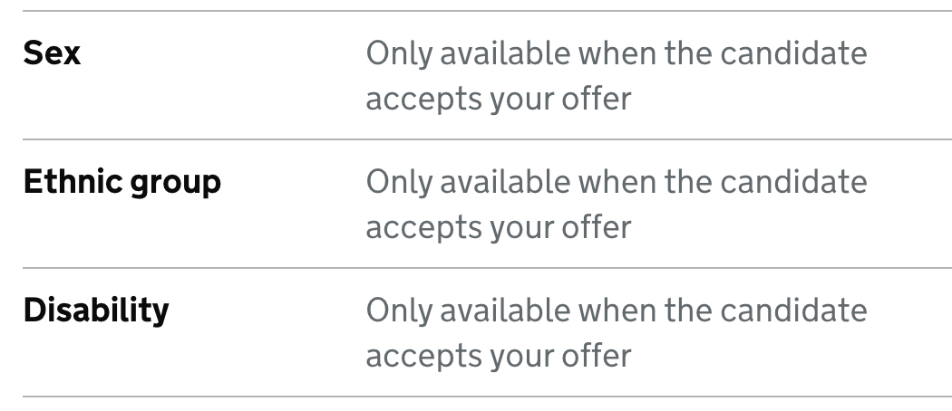 3 lines in a summary list, with grey text that reads ‘Only available when the candidate accepts your offer’