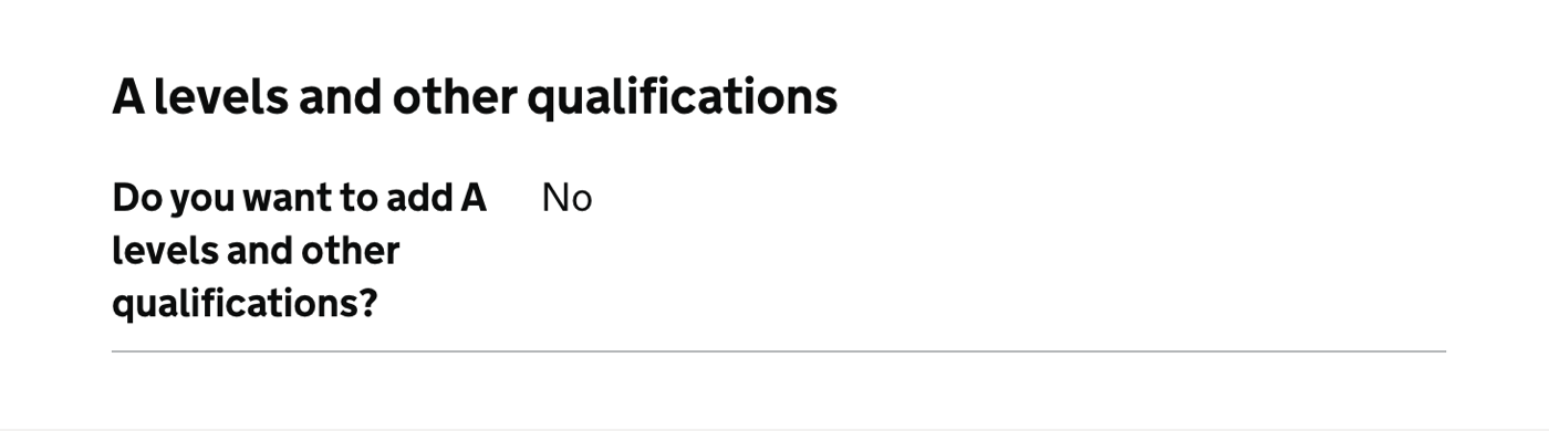 Candidate doesn’t want to add A levels and other qualifications