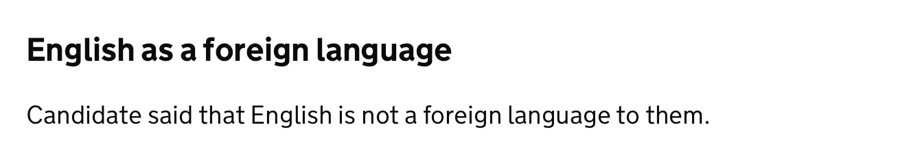 English as a foreign language for a candidate that does not consider English to be a foreign language.