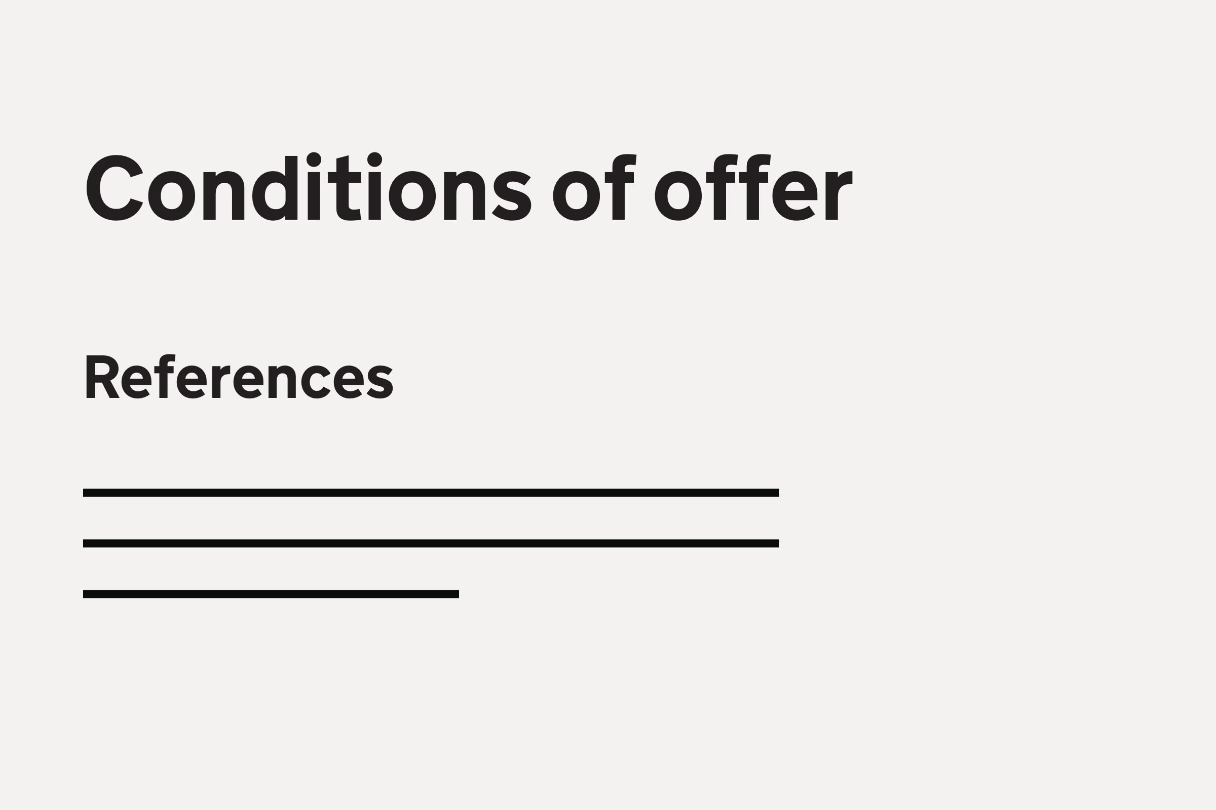 Illustration with the text: "Conditions of Offer: References"