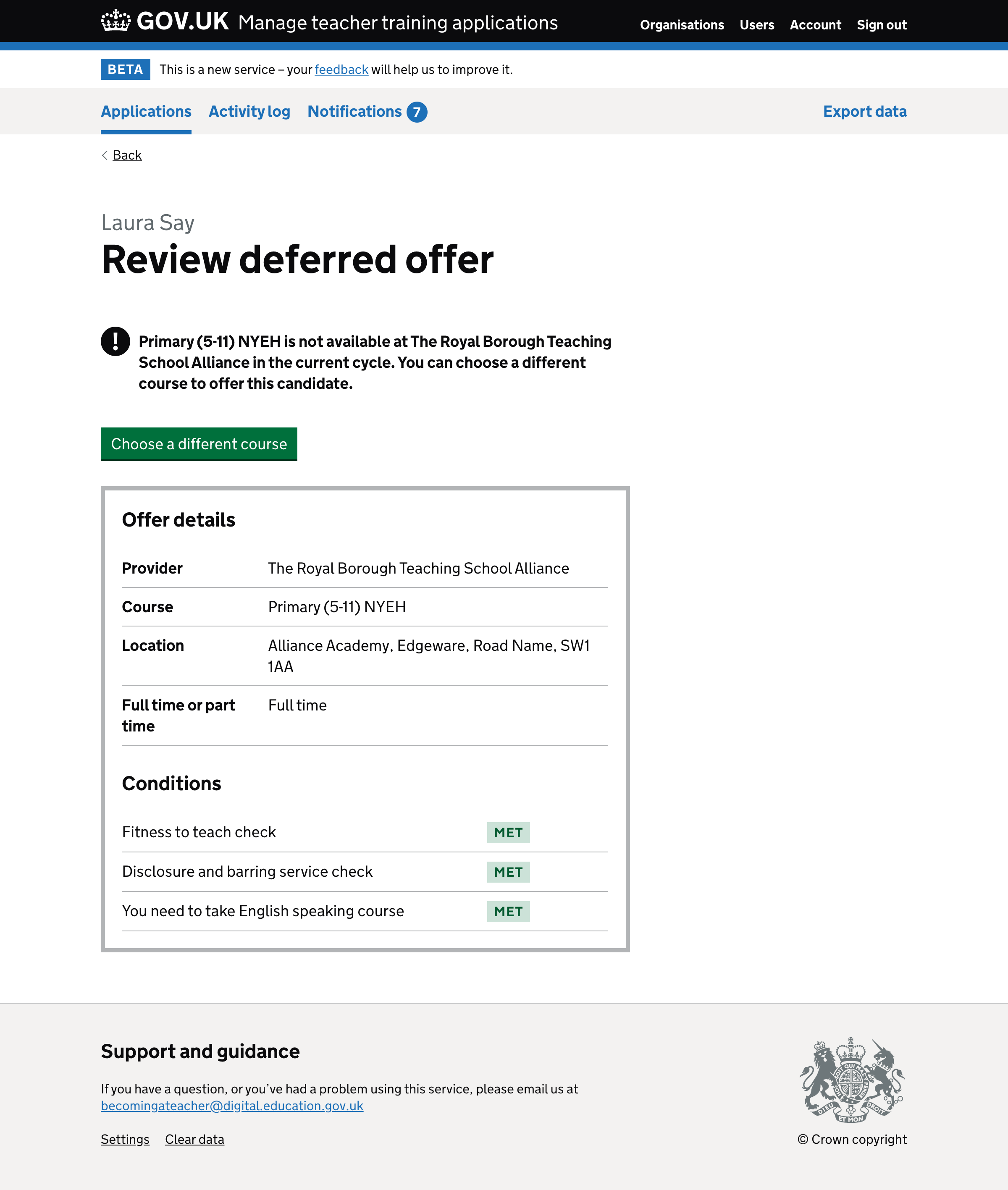 Screenshot of ‘Review deferred offer’ page.