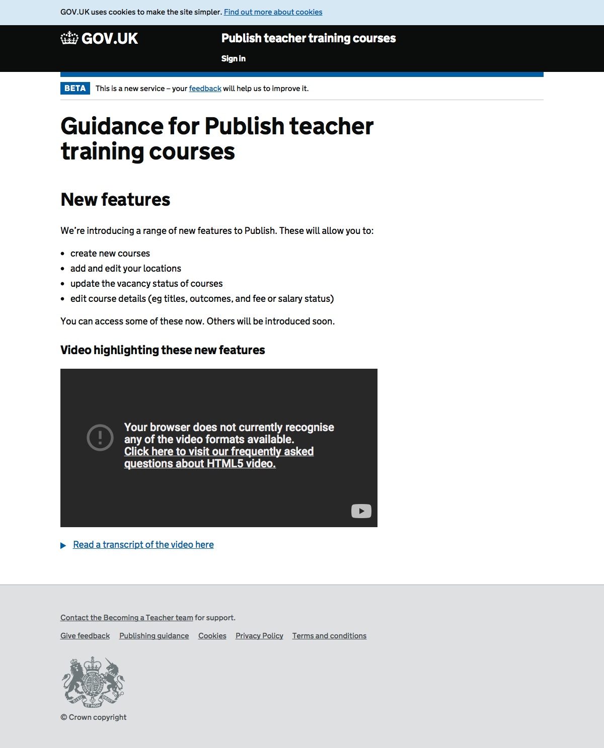 Guidance page with video.
