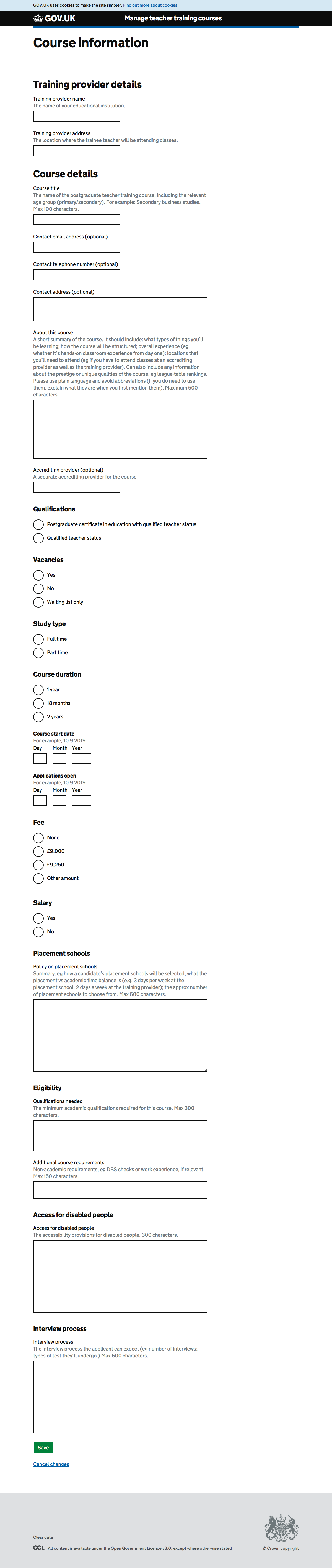Screenshot of spreadsheet as a form.
