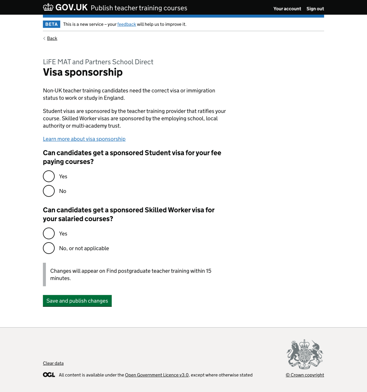 Visa sponsorship page