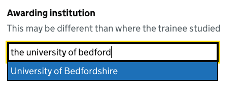 After: a search for ‘the university of bedford’ returns ‘University of Bedfordshire’.